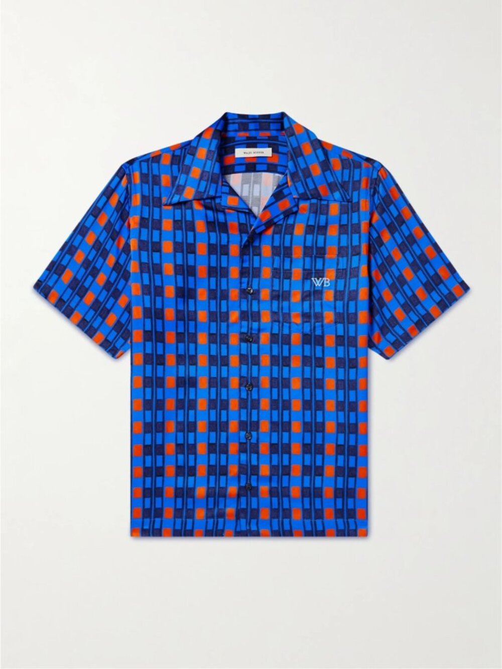 Wales Bonner Camp-Collar Logo-Embroidered Printed Satin Shirt Size 48